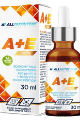 Allnutrition A + E Drops 30 ml with concentrated vitamins A and E, vegan-friendly, 150 portions.